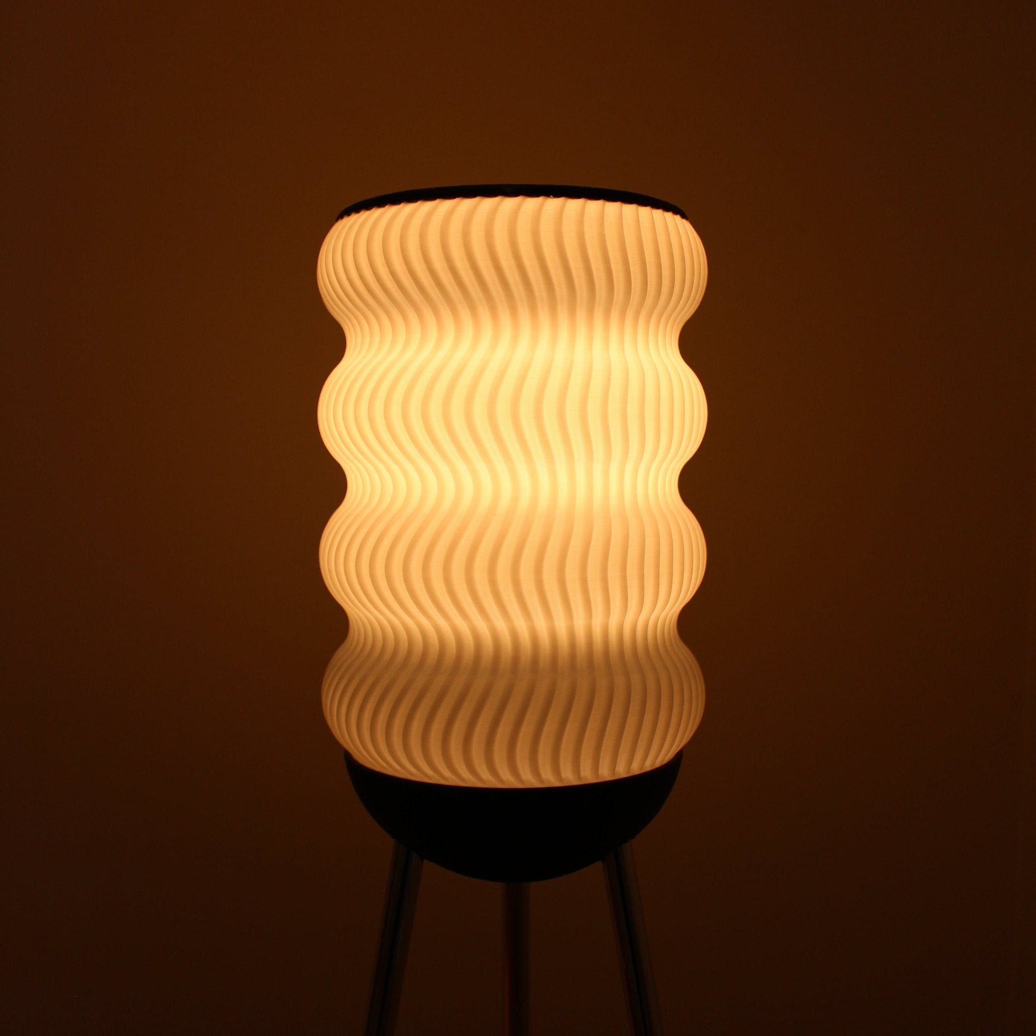 Kyma floor lamp made with recycled plastic by Deme Design, pictured on dim setting
