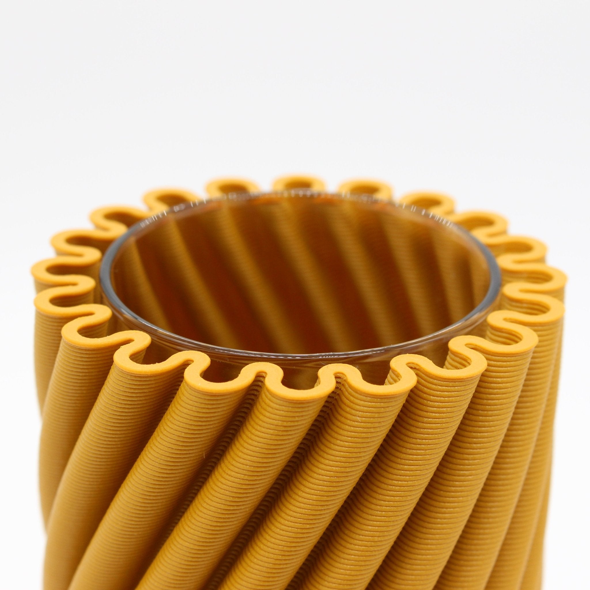 Strofi Vase Ochre close-up, 3D Printed Recycled Plastic, Deme Design #color_ochre