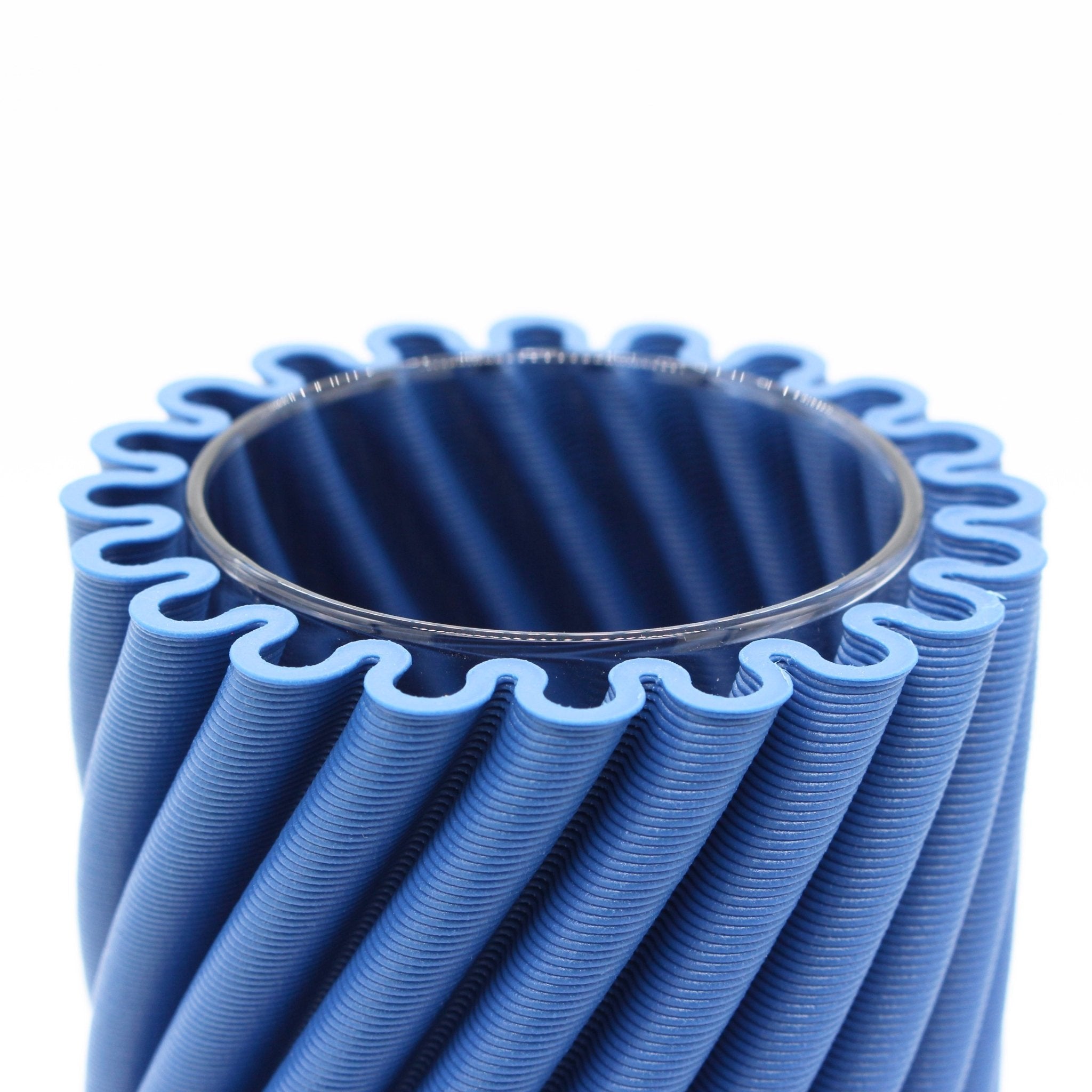 Strofi Vase Cobalt close-up, 3D Printed Recycled Plastic, Deme Design #color_cobalt